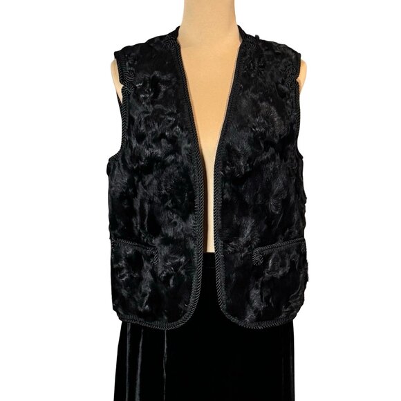 Vintage 70 Black Real Sheep Fur Vest SZ M Swakara Karalul Boho Whimsigoth Folk - Picture 14 of 14